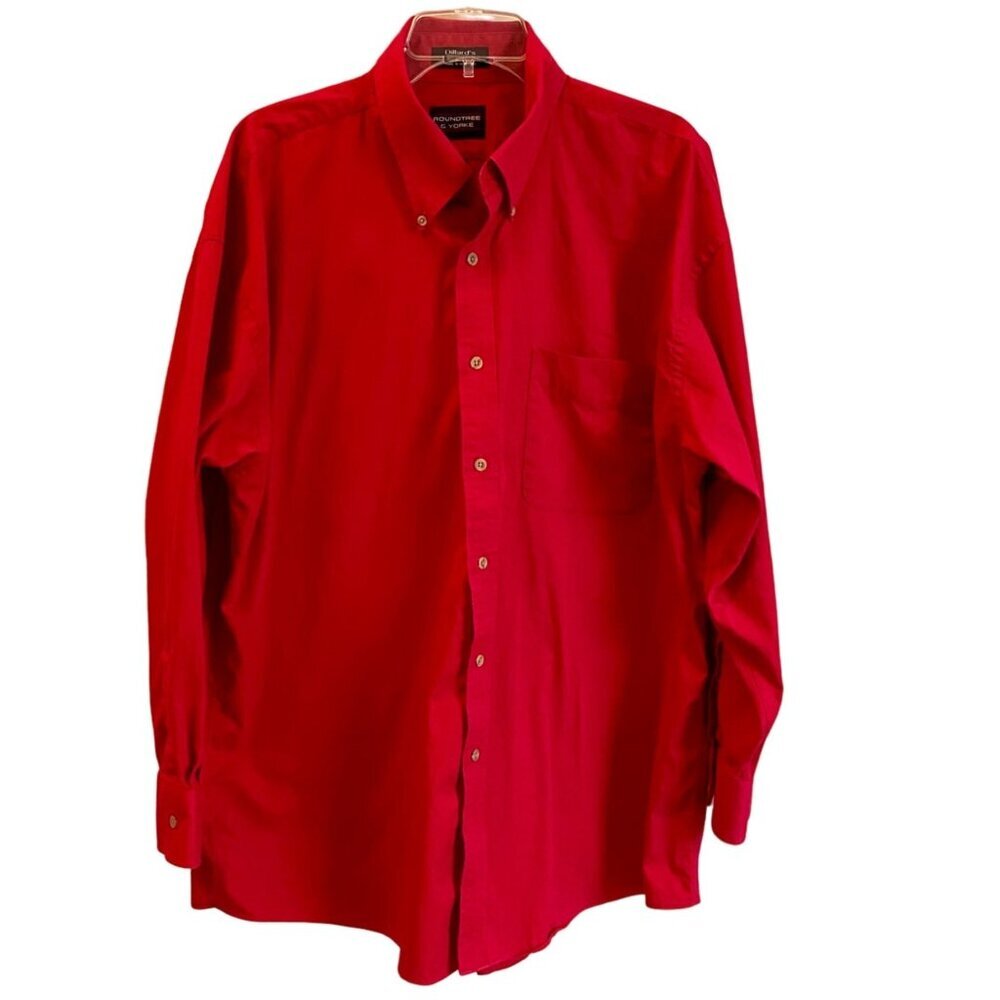 Roundtree & Yorke Red Long Sleeve Button Down Men's Dress Neck 17.5